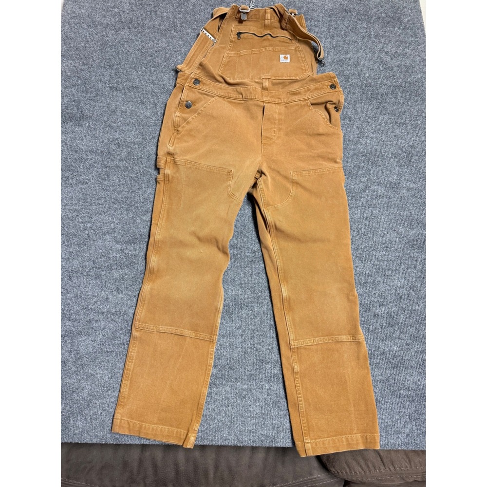 Carhartt Bib Overalls Mens Size Small Brown Duck Canvas Workwear Double Knee